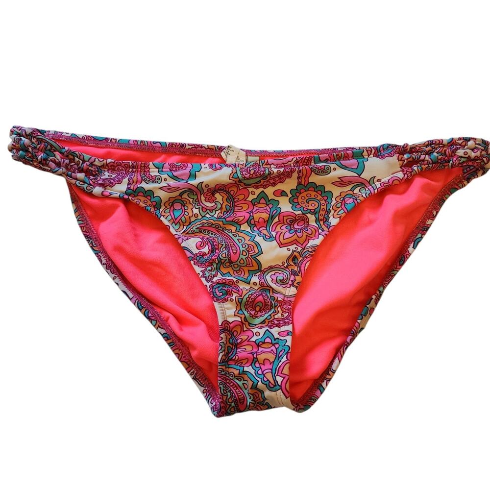 Cremieux Womens Bikini Bottom Size L Pink Blue Paisley Low Rise